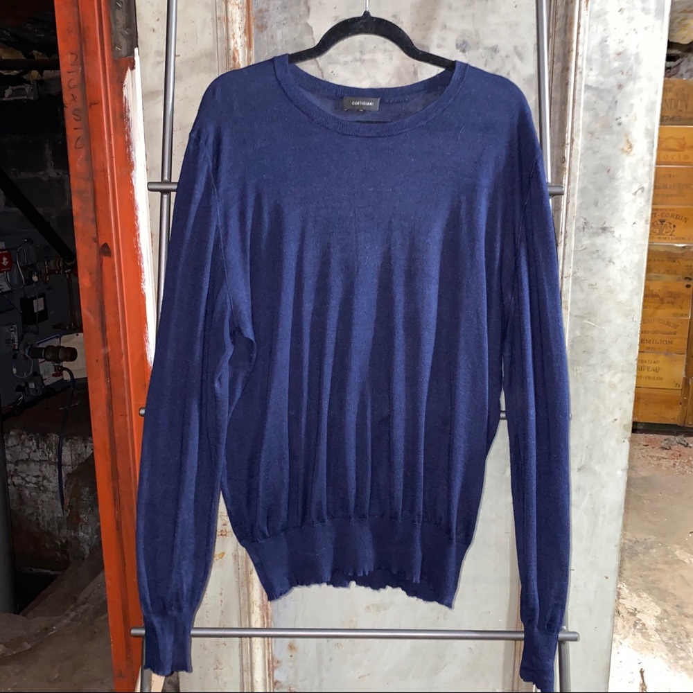 Cortigiani Feather Cashmere Silk Navy Blue Sweater